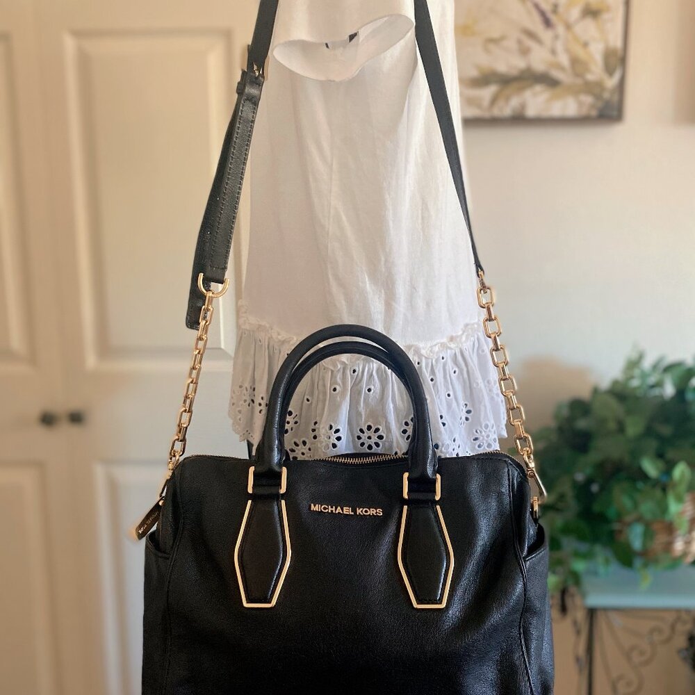 Michael Kors Black Gold Chain Strap Satchel Crossbody Shoulder Bag